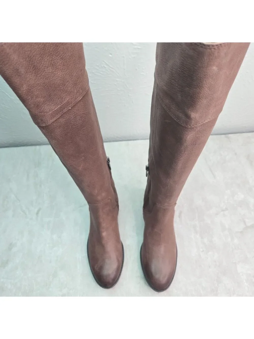 Vince Camuto Equestrian Boots‎ Sz 5 Brown Leather Knee High Tall Western Riding